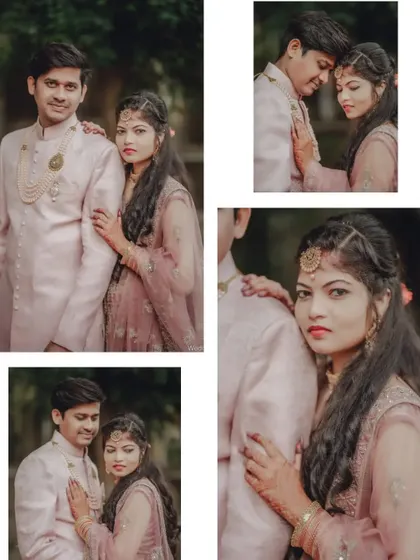 A collection of portraits from an engagement shoot, showing various poses and expressions, both formal and candid.