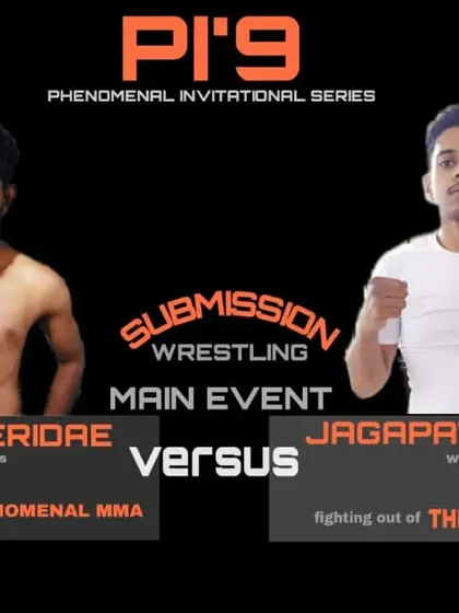 The main event poster for PI'9, featuring my own comeback submission wrestling bout after a year off due to shoulder surgery. I stepped up to face a heavier opponent to challenge myself and demonstrate the spirit of competition I instill in my students.