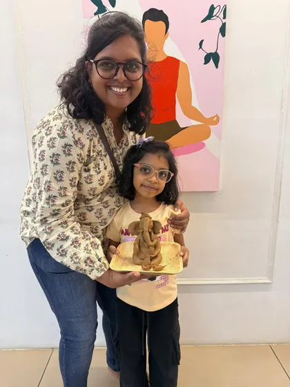 A beautiful 'Mom & Me' moment from our clay Ganesha workshop. It's a perfect family bonding activity that blends tradition, creativity, and sustainability.