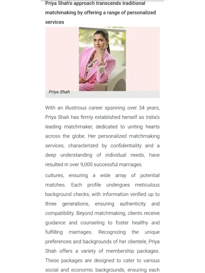 Mid-Day featured my personalized matchmaking services, recognizing me as India's No. 1 Matchmaker. The article discusses how my bespoke approach, with packages designed for different client needs, transforms lives by creating lasting unions.