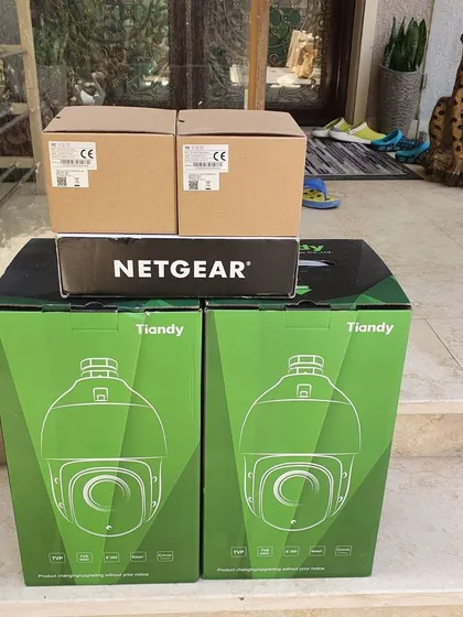 Getting ready for a PTZ camera installation with new Tiandy cameras and a Netgear network switch. I use quality components for a reliable system.