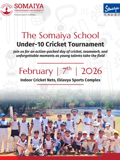 The announcement for The Somaiya School Under-10 Cricket Tournament. My services include creating engaging promotional content for youth sporting events.