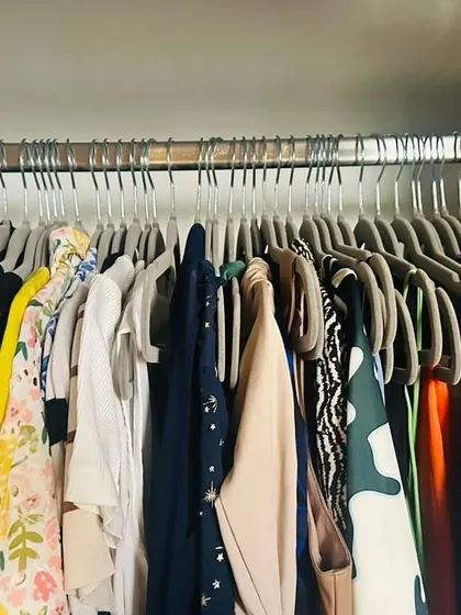 These photos from a virtual client show the power of a good plan. Using file-folding in baskets and uniform hangers, she transformed her own wardrobe with my remote guidance.