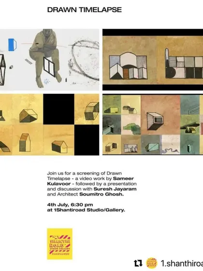An event poster for a discussion with artist Sameer Kulavoor and curator Suresh Jayaram. Cross-disciplinary conversations like this are essential for broadening the definition of design and architecture.