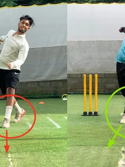 We corrected this beginner's opened front foot position to be more aligned with the target. This simple change helps maintain body alignment throughout the entire bowling action.