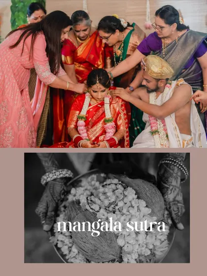 A collage dedicated to the Mangala Sutra, the sacred necklace that symbolizes the couple's union.
