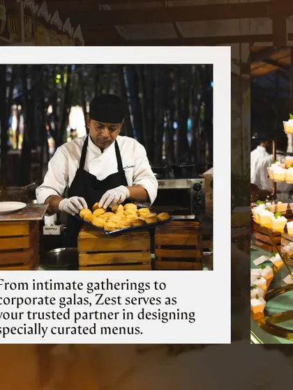 A collage showing a chef preparing appetizers for an event.