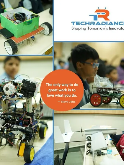 A collage showing students engaged in building various robots, embodying our philosophy of learning through passionate, hands-on work.
