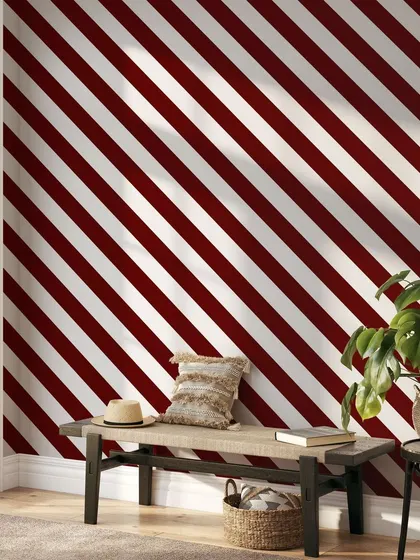 Our Blooming Lineament wallpaper in a classic red and white stripe is a timeless and bold choice. The design adds a sense of energy and style to any room.