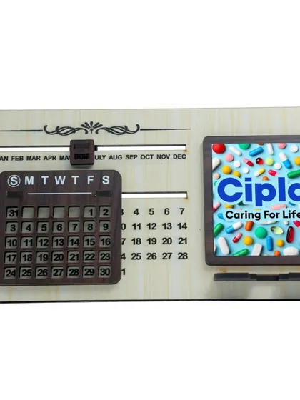 Here is a branded desk calendar I made for Cipla. It's a great example of how I can tailor gifts for specific industries, creating a relevant and useful item for professionals.