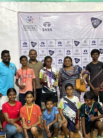 Winners and participants from the Gamesville Badminton Tour, highlighting the strong community at our Tuticorin center.