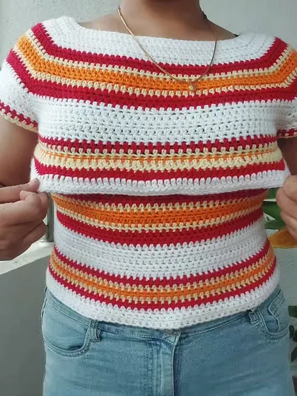 Here I'm showing the unique layered construction at the bust of the Woolie Top, a subtle detail that adds a lot of character.