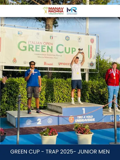 A proud podium moment for our shooter Aryavansh Tyagi, who secured the silver medal in the Trap Junior Men event at the prestigious Italian Open Green Cup 2025.