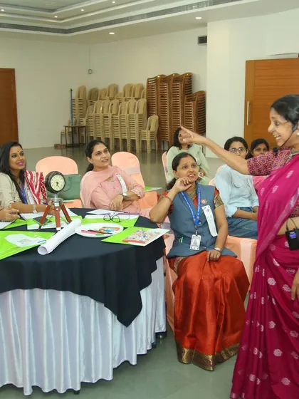 Interacting with a group of 70 teachers from 40 different schools in Indore. My workshops for educators are highly interactive, designed to give them practical tools they can immediately use in their classrooms.