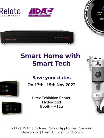 An event announcement for our smart home showcase at the IDAC exhibition. We display a full range of solutions, including controls for lights, HVAC, curtains, security, and more.