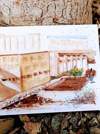A pure watercolor version of the scene at IIT Delhi. I often create multiple studies of the same location to explore different media and moods.