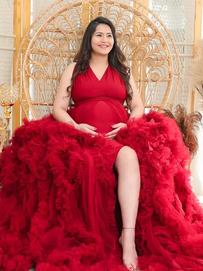 A series of solo portraits showcasing the vibrant and dramatic red gown from my client closet, styled in different ways from regal to romantic.