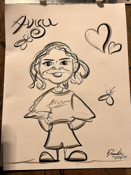 A duplicate of the full-body caricature of the young girl.