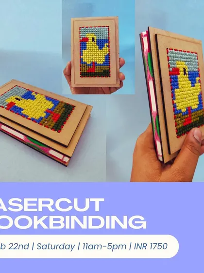 This workshop combines laser cutting and embroidery to create a unique A6 sized book with a cross stitched cover.