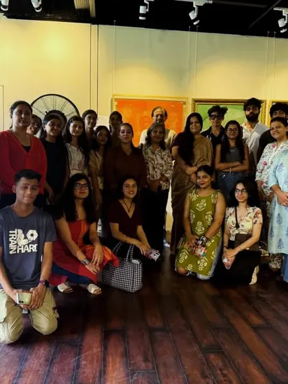 A group photo of our students and faculty with the Craft Village team, after an inspiring day of learning about India's craft heritage.