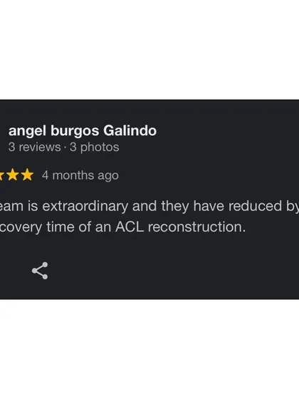 This review from our client highlights a key focus of our clinic: efficiency. He notes that our extraordinary team helped reduce his ACL recovery time by half, a result we strive for through structured, intensive, and personalized care.