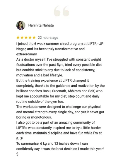 Harshita's review calls her experience "truly transformative and extraordinary," stating it was the best decision she made this year.