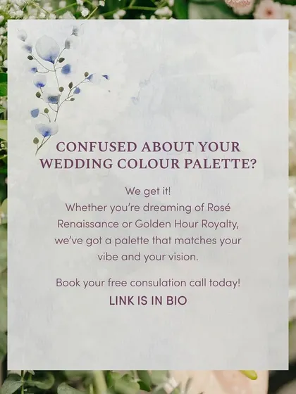 A graphic inviting clients who are confused about their wedding color palette to book a free consultation. It's a direct call to action to help them start their design journey.
