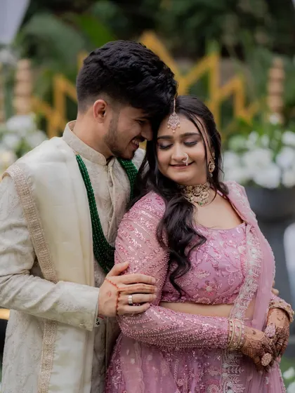 A pastel dream for my best friend's wedding day. This look features soft pink tones on the eyes and cheeks, creating a romantic and cohesive look with her pink lehenga.