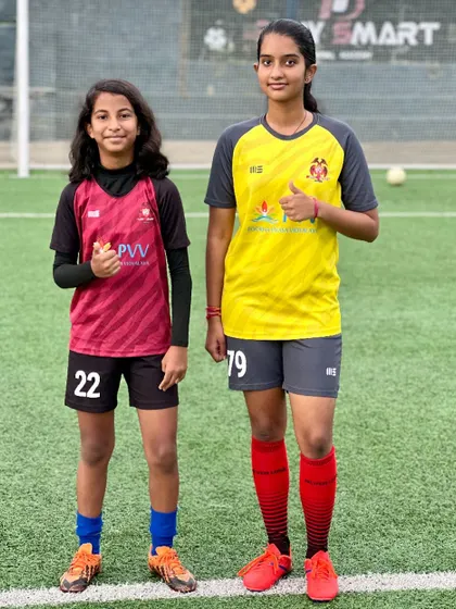 More than just a game. Kiara and Gayathri share a moment on the field, representing the journey and memories made at our academy.