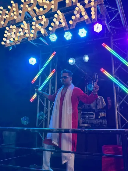 On the DJ truck, getting the party started for a Baaraat on wheels. I love being right in the middle of the action, leading the dance and the hype.