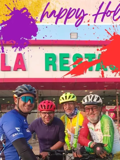 Happy Holi from our cycling family to yours. This graphic captures the festive spirit of our special themed rides.