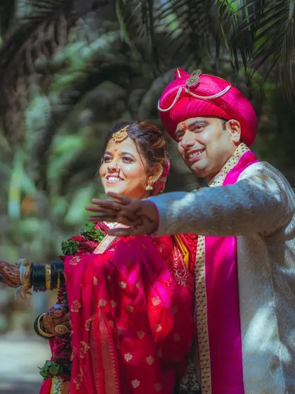Looking towards the future together. This is a hopeful and happy shot of Pratiksha and Nitesh, bathed in beautiful natural light.