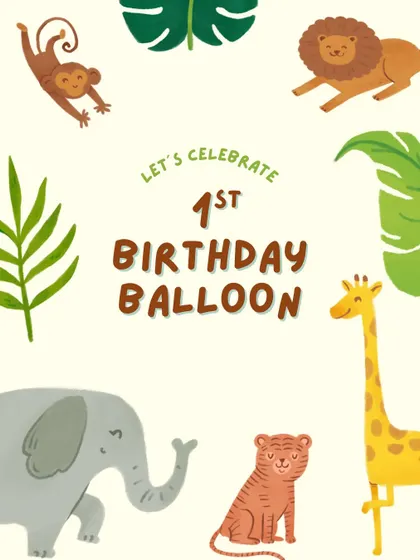 Our inspiration board for a jungle-themed first birthday party. We use fun illustrations and a playful font to capture the spirit of a wild and wonderful celebration.