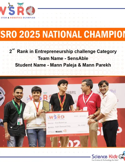 A fantastic achievement for Team SensAble, Mann Paleja and Mann Parekh, who secured 2nd Rank in the Entrepreneurship Challenge at the WSRO 2025 National Championship.