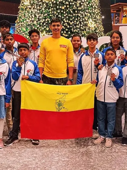 The HPKA Karnataka team, ready to represent our state at the Kyokushin National tournament. They carry our flag with pride.
