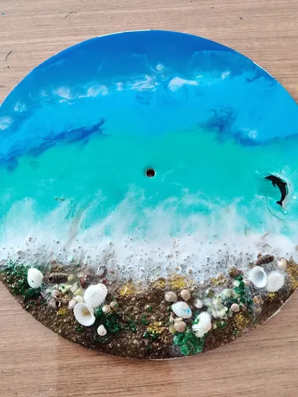 A stunning example of the ocean-themed art created in our workshop, ready to be turned into a clock or wall hanging.