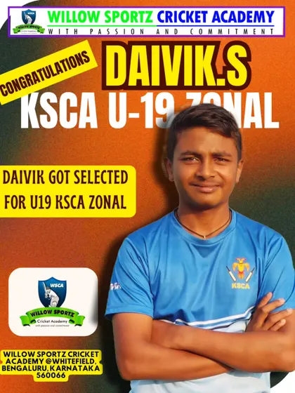 A proud moment for us as our player Daivik S gets selected for the U-19 KSCA Zonal team. His journey is an inspiration to all our younger players.