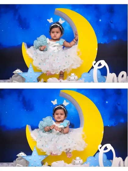 A collage showing two different poses from the same 'Moon & Stars' session. This gives you an idea of the variety of shots we can capture within a single theme.