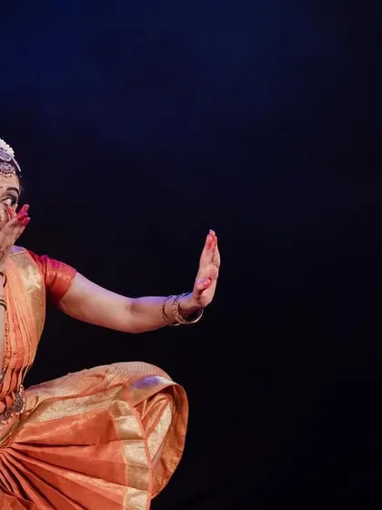A moment of connection with a fellow artist during a performance of *Sarvasya*. The shared energy on stage is one of the most rewarding aspects of being a performer.