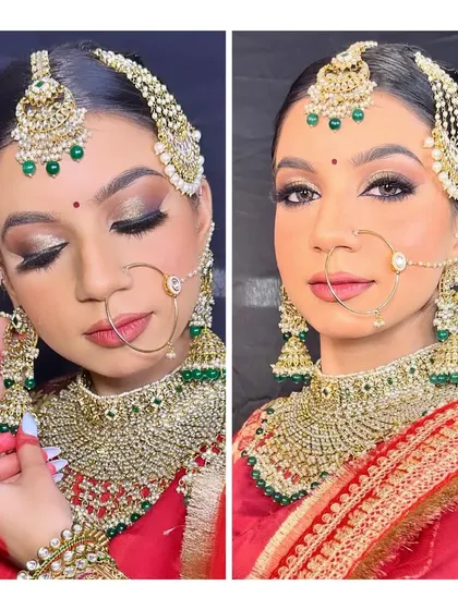 Inspired by the world of Sanjay Leela Bhansali, this look is all about royal elegance. It features dramatic, kohl-rimmed eyes, glowing skin, and traditional jewelry for a timeless appeal.