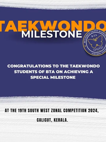 An announcement graphic for the Taekwondo milestone at the 19th South West Zonal Competition.