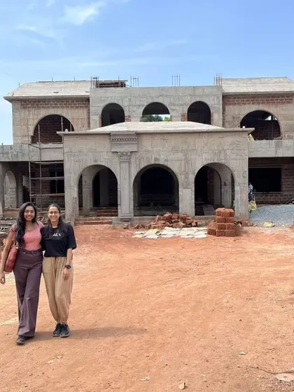 Two of our talented architects on-site at the Veerabhavana Villa project in Mangalore. Their dedication and problem-solving during the construction process were crucial to the project's success.