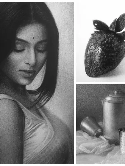 A collage of three recent drawings, showing my growth and the different subjects I tackle to improve my skills.