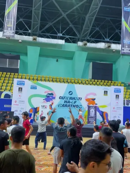 Leading a Zumba session at the Guwahati Half Marathon. It was an incredible experience to bring dance and fitness to such a large and energetic crowd.