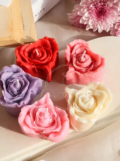 A collection of my heart-shaped rose candles. These combine two classic symbols of love into one beautiful little candle.