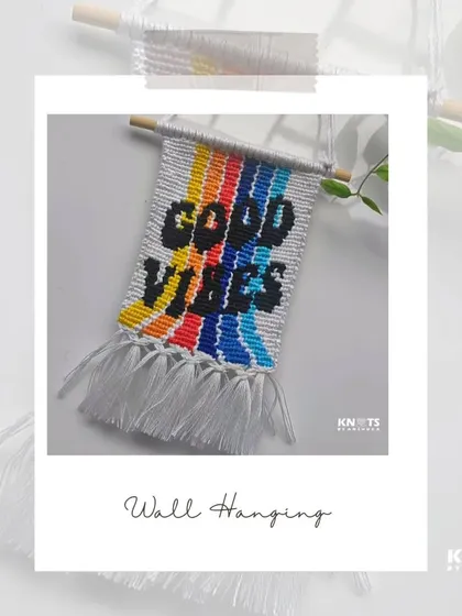 Good vibes only! This handmade macrame wall hanging is a great reminder to stay positive. The colorful design and fringed bottom make it a fun piece of decor for any room.