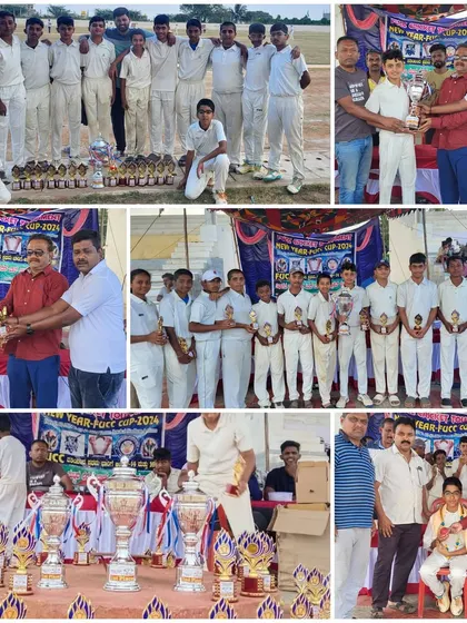 A collage showcasing the prize distribution ceremony at the FUCC Arsikere New Year Cup U-16, where our team emerged as unbeatable champions.