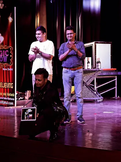 A group of volunteers on stage during my Las Vegas Magic Show. Their genuine applause and reactions are the best testament to the power of interactive magic.