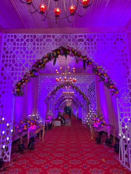 Another perspective of the grand purple entrance, emphasizing the beautiful symmetry of the design.