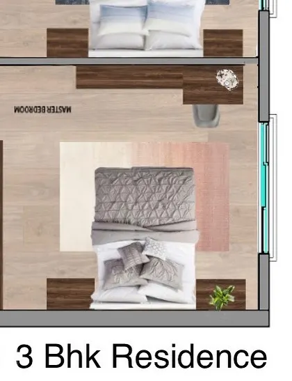 The floor plan for a 3BHK residence, showing the layout for the master bedroom. Careful planning ensures every square foot is optimized for comfort and style.